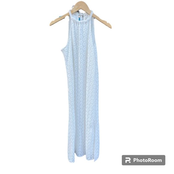 A New Day Women’s Maxi white eyelet Crochet Halter Slit dress sz XS - Picture 1 of 10